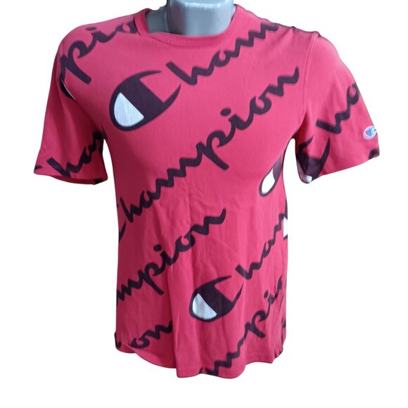 Small T-Shirt Champion Heritage Athletic Apparel AOP Red Logo T-Shirt S - Picture 2 of 5